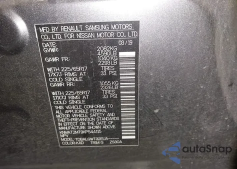 2019 Nissan Rogue Sv from USA, damaged, VIN KNMAT2MT9KP544115